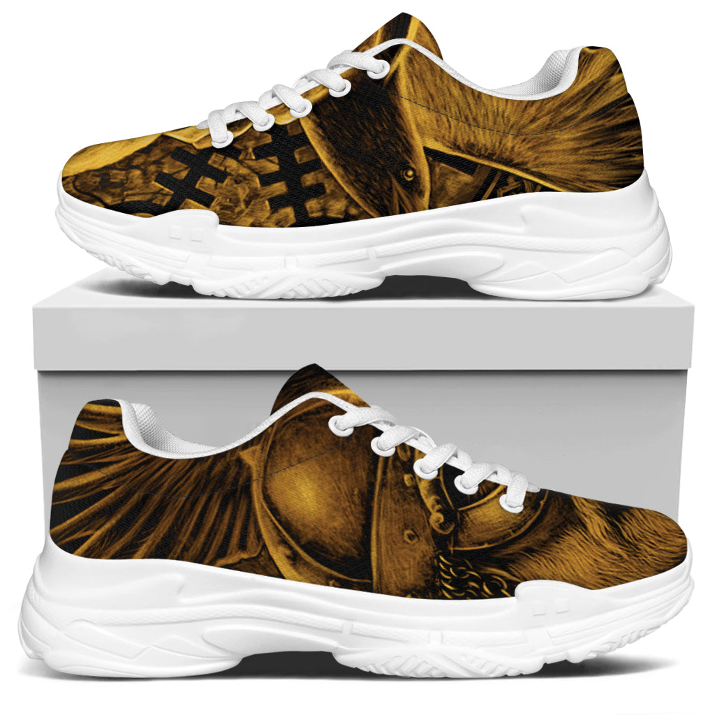Gold Viking God Odin And Crow Print White Chunky Shoes