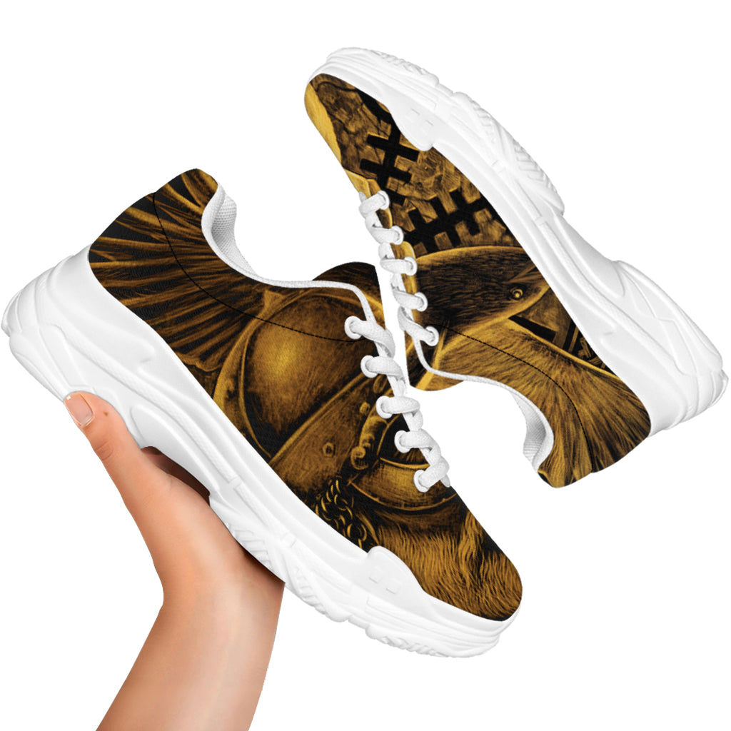 Gold Viking God Odin And Crow Print White Chunky Shoes