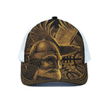 Gold Viking God Odin And Crow Print White Mesh Trucker Cap