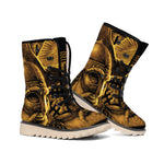Gold Viking God Odin And Crow Print Winter Boots