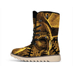 Gold Viking God Odin And Crow Print Winter Boots