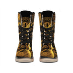 Gold Viking God Odin And Crow Print Winter Boots