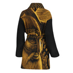 Gold Viking God Odin And Crow Print Women's Bathrobe