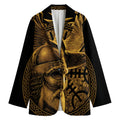 Gold Viking God Odin And Crow Print Women's Cotton Blazer