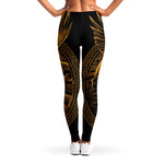 Gold Viking God Odin And Crow Print Women's Leggings