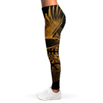 Gold Viking God Odin And Crow Print Women's Leggings