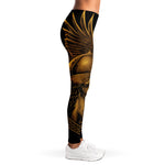Gold Viking God Odin And Crow Print Women's Leggings