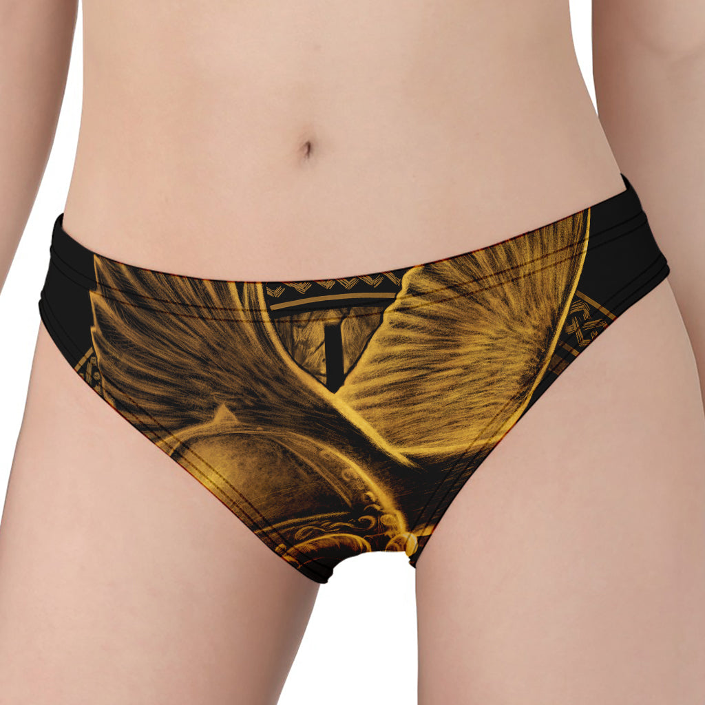 Gold Viking God Odin And Crow Print Women's Panties