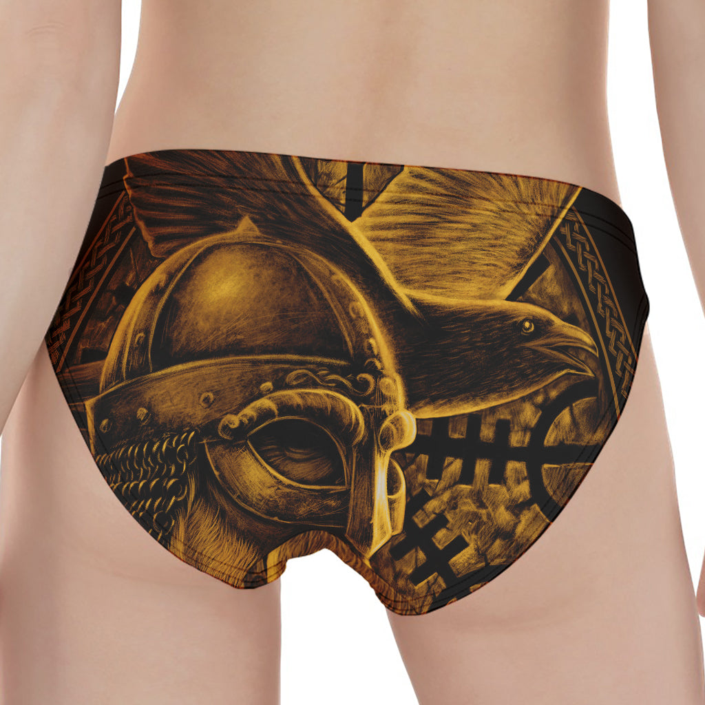 Gold Viking God Odin And Crow Print Women's Panties