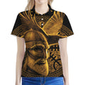 Gold Viking God Odin And Crow Print Women's Polo Shirt