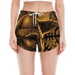 Gold Viking God Odin And Crow Print Women's Split Running Shorts