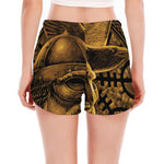 Gold Viking God Odin And Crow Print Women's Split Running Shorts