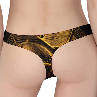 Gold Viking God Odin And Crow Print Women's Thong