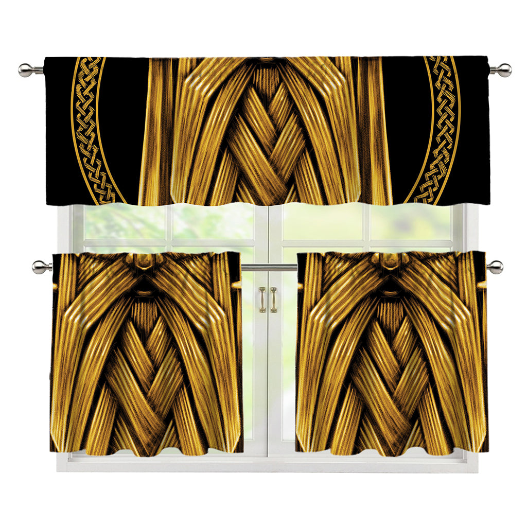 Gold Viking Norse God Odin Print 3 Piece Kitchen Curtains