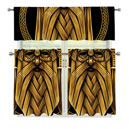 Gold Viking Norse God Odin Print 3 Piece Kitchen Curtains