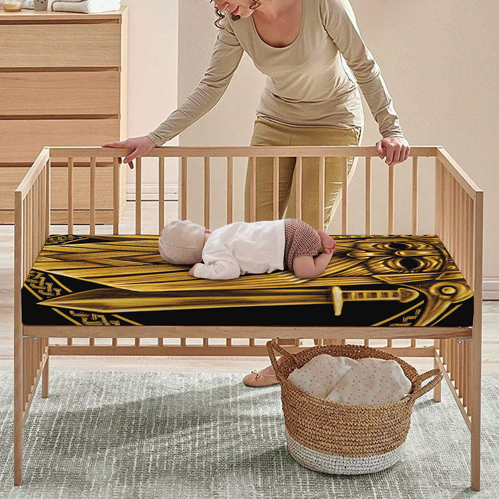 Gold Viking Norse God Odin Print Baby Crib Sheet