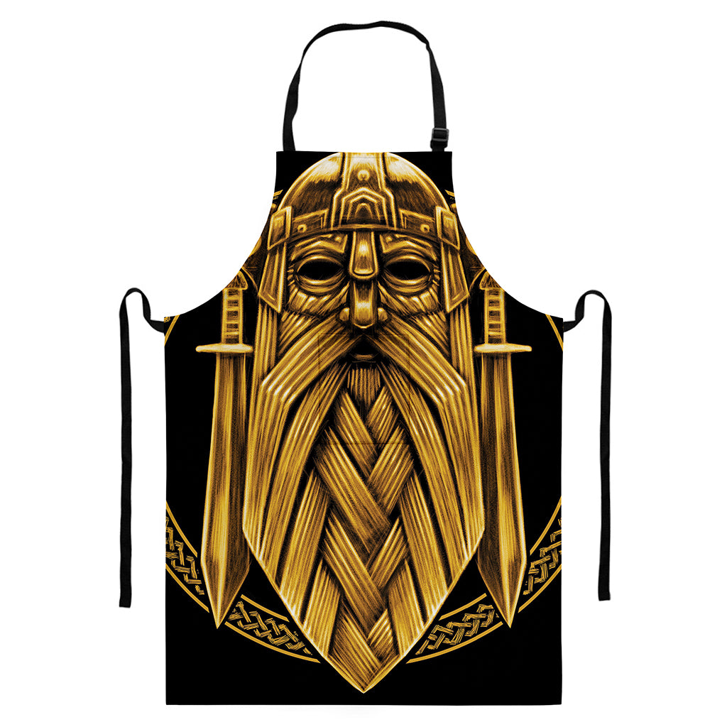 Gold Viking Norse God Odin Print Bib Apron With Pocket