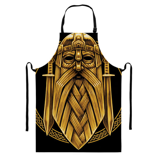 Gold Viking Norse God Odin Print Bib Apron With Pocket