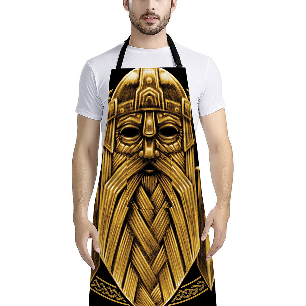 Gold Viking Norse God Odin Print Bib Apron With Pocket