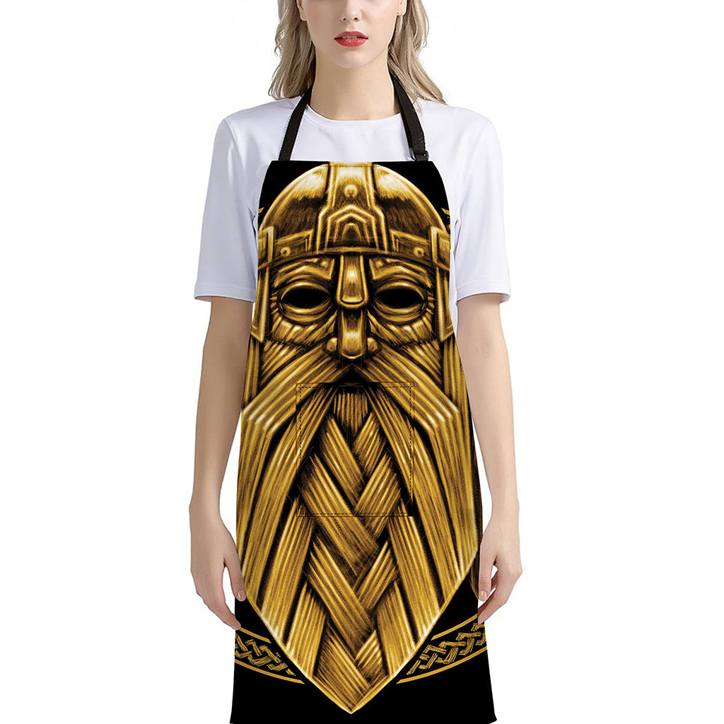 Gold Viking Norse God Odin Print Bib Apron With Pocket