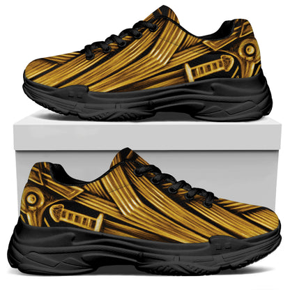 Gold Viking Norse God Odin Print Black Chunky Shoes