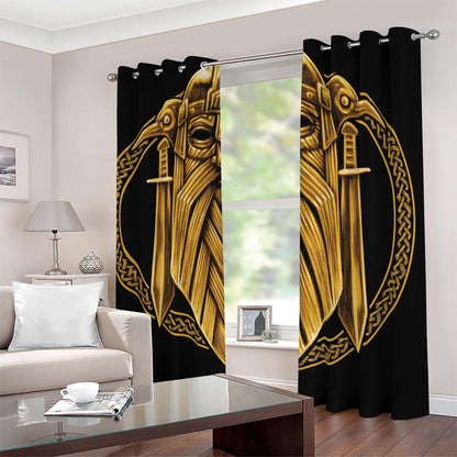 Gold Viking Norse God Odin Print Blackout Grommet Curtains