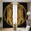 Gold Viking Norse God Odin Print Dimout Pencil Pleat Curtains