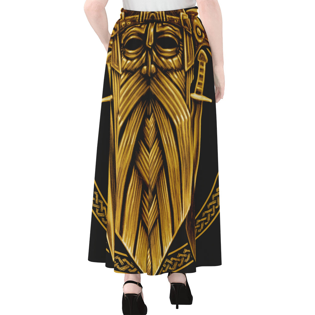 Gold Viking Norse God Odin Print Chiffon Maxi Skirt