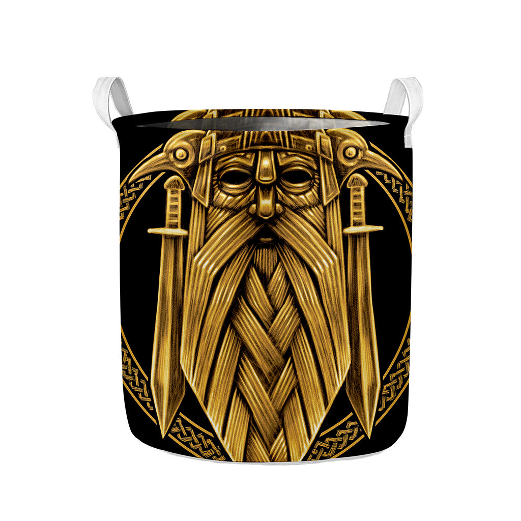 Gold Viking Norse God Odin Print Collapsible Laundry Basket