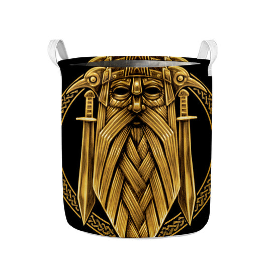 Gold Viking Norse God Odin Print Collapsible Laundry Basket