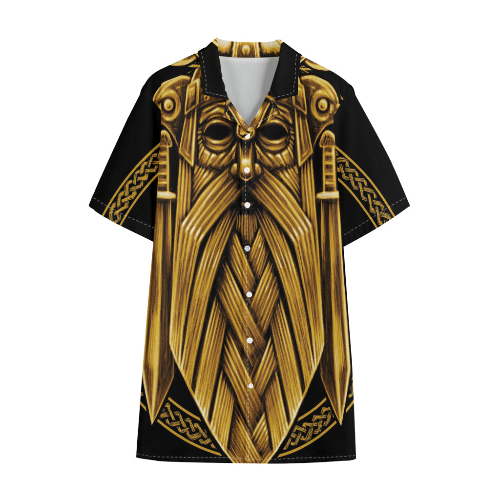 Gold Viking Norse God Odin Print Cotton Hawaiian Shirt
