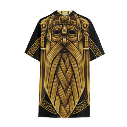 Gold Viking Norse God Odin Print Cotton Hawaiian Shirt