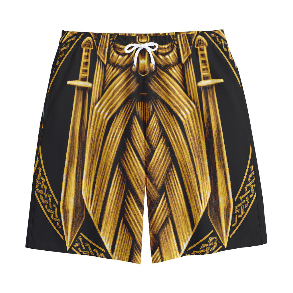 Gold Viking Norse God Odin Print Cotton Shorts