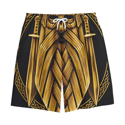Gold Viking Norse God Odin Print Cotton Shorts