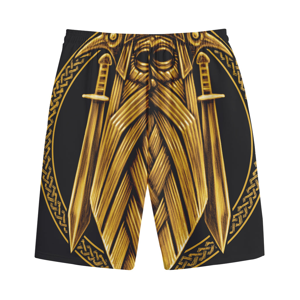Gold Viking Norse God Odin Print Cotton Shorts