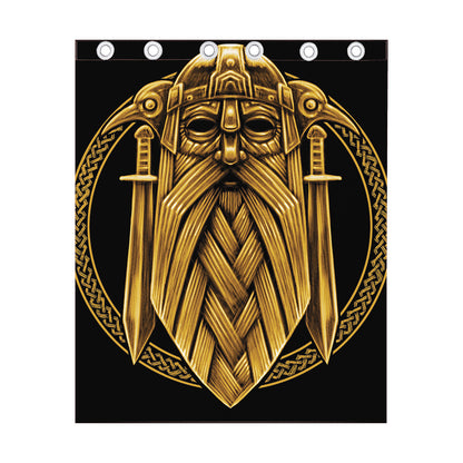 Gold Viking Norse God Odin Print Curtain