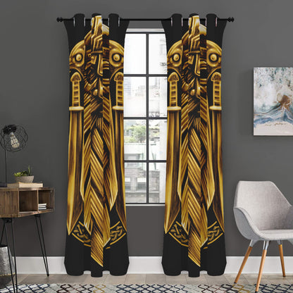Gold Viking Norse God Odin Print Curtain