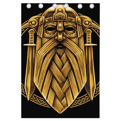 Gold Viking Norse God Odin Print Curtain