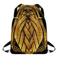 Gold Viking Norse God Odin Print Drawstring Backpack