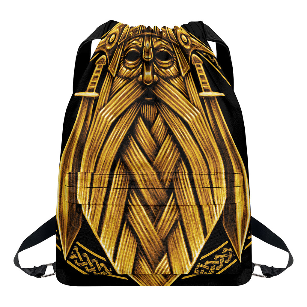 Gold Viking Norse God Odin Print Drawstring Backpack