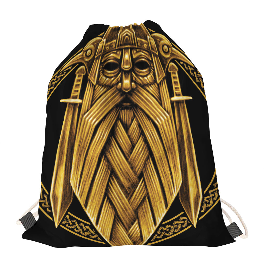 Gold Viking Norse God Odin Print Drawstring Bag