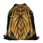 Gold Viking Norse God Odin Print Drawstring Bag