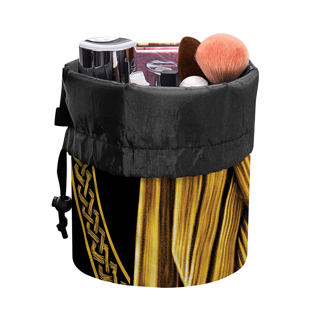 Gold Viking Norse God Odin Print Drawstring Makeup Bag