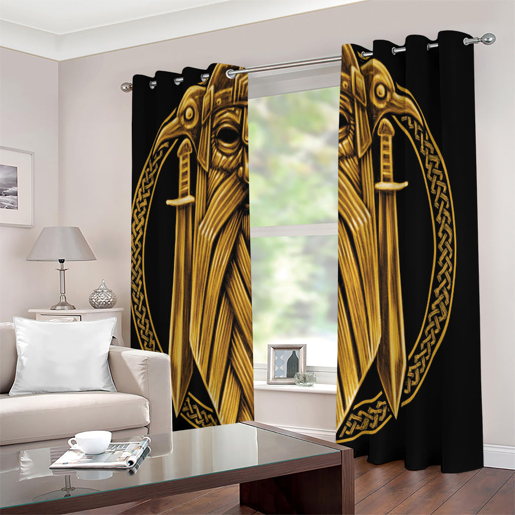 Gold Viking Norse God Odin Print Extra Wide Grommet Curtains