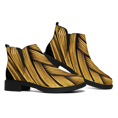 Gold Viking Norse God Odin Print Flat Ankle Boots
