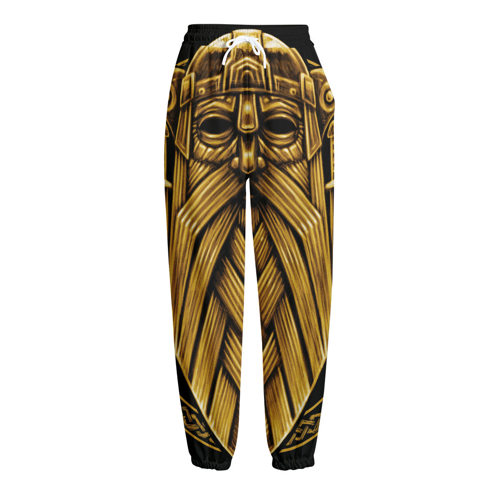 Gold Viking Norse God Odin Print Fleece Lined Knit Pants