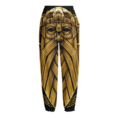 Gold Viking Norse God Odin Print Fleece Lined Knit Pants
