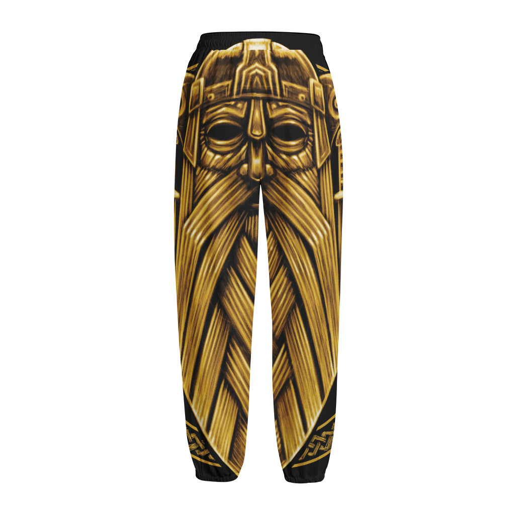 Gold Viking Norse God Odin Print Fleece Lined Knit Pants