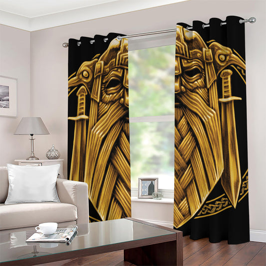 Gold Viking Norse God Odin Print Grommet Curtains