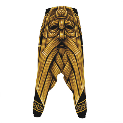 Gold Viking Norse God Odin Print Hammer Pants